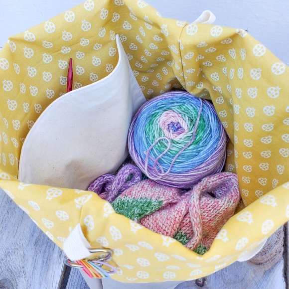 Project Bag for Knitting, Crochet, Yarn Storage and Organization! Medium Yellow - Picture 5 of 11